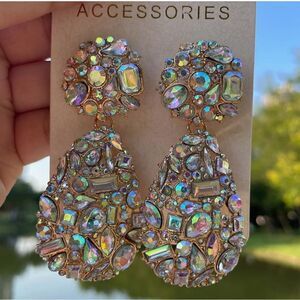 Rhinestone Rectangle Dangle Sparkly Crystal Geometric Drop Statement Earrings